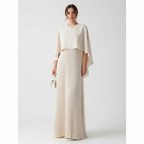 Ava | Women's Wedding Guest Maxi Dress With Pleated Skirt And Draped Cape Overlay | Elegant