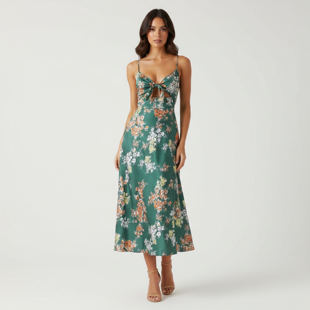 Ava | Women's Wedding Guest Maxi Dress With Spaghetti Straps And Tie Front Detail | Elegant