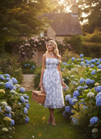 Aveline | Women's Floral Midi Dress With Puff Sleeves And Deep V Neck