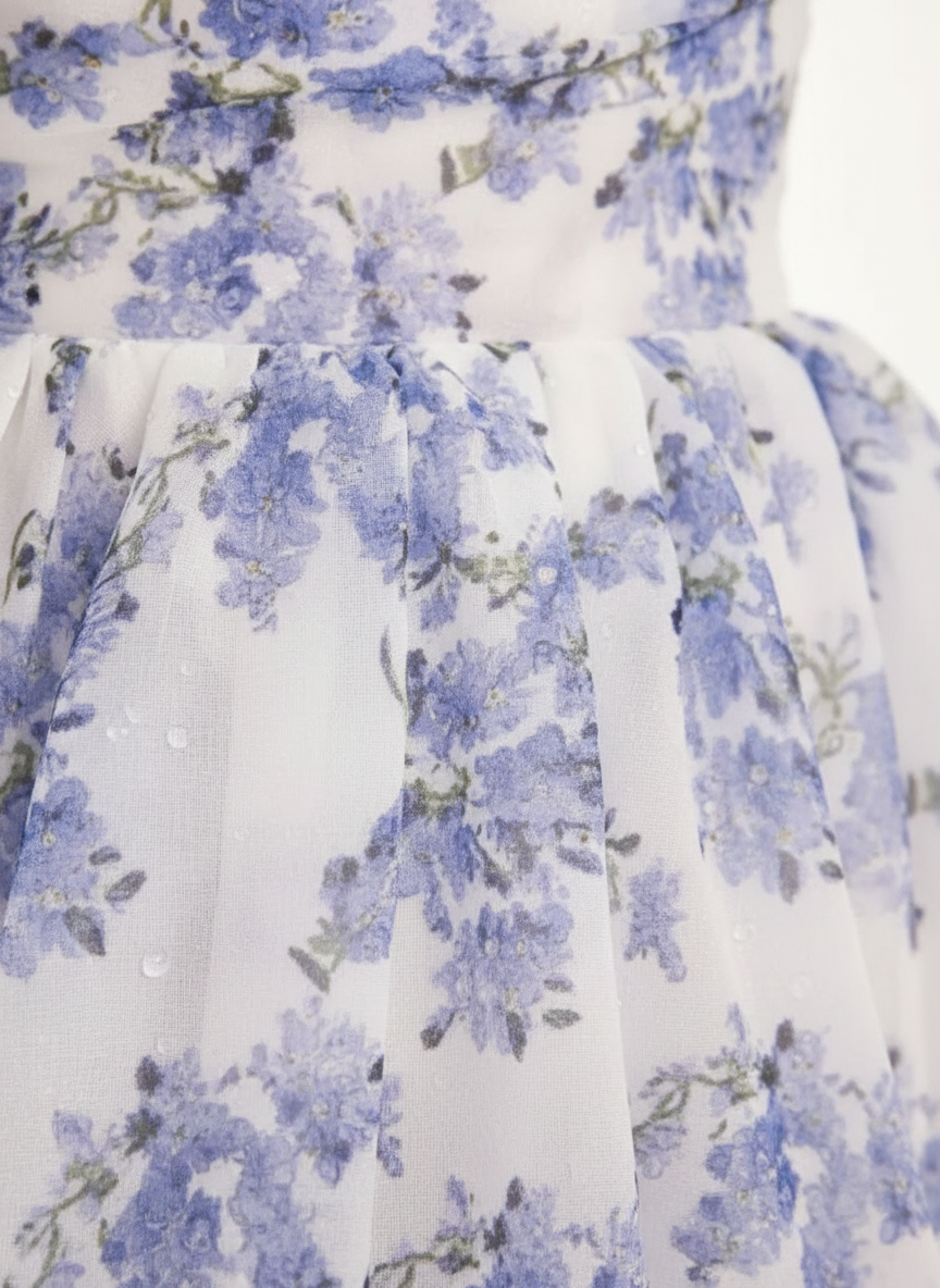 Aveline | Women's Floral Midi Dress With Puff Sleeves And Deep V Neck