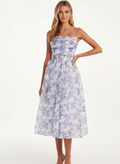 Aveline | Women's Floral Midi Dress With Puff Sleeves And Deep V Neck