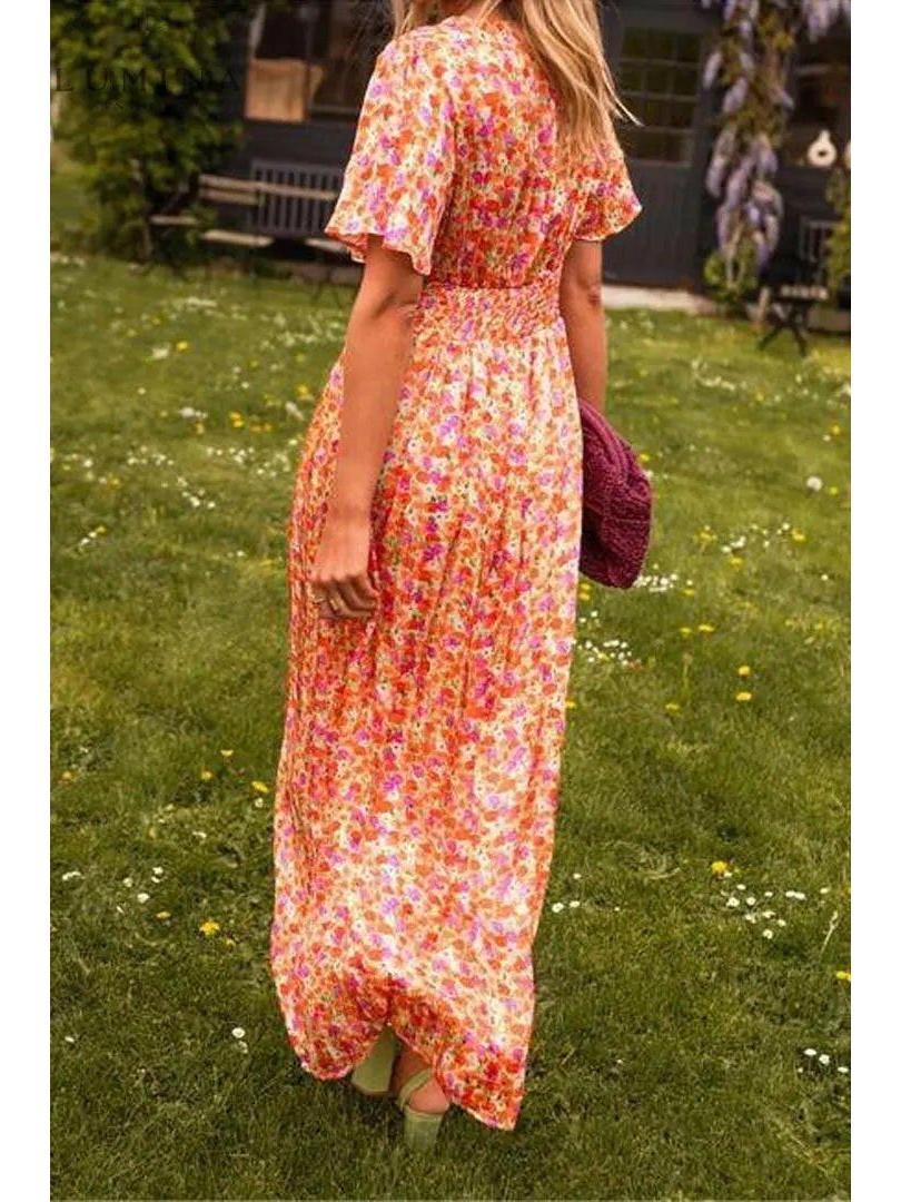 Aveline | Women's Wedding Guest Dress With Flutter Sleeves And Floral Print