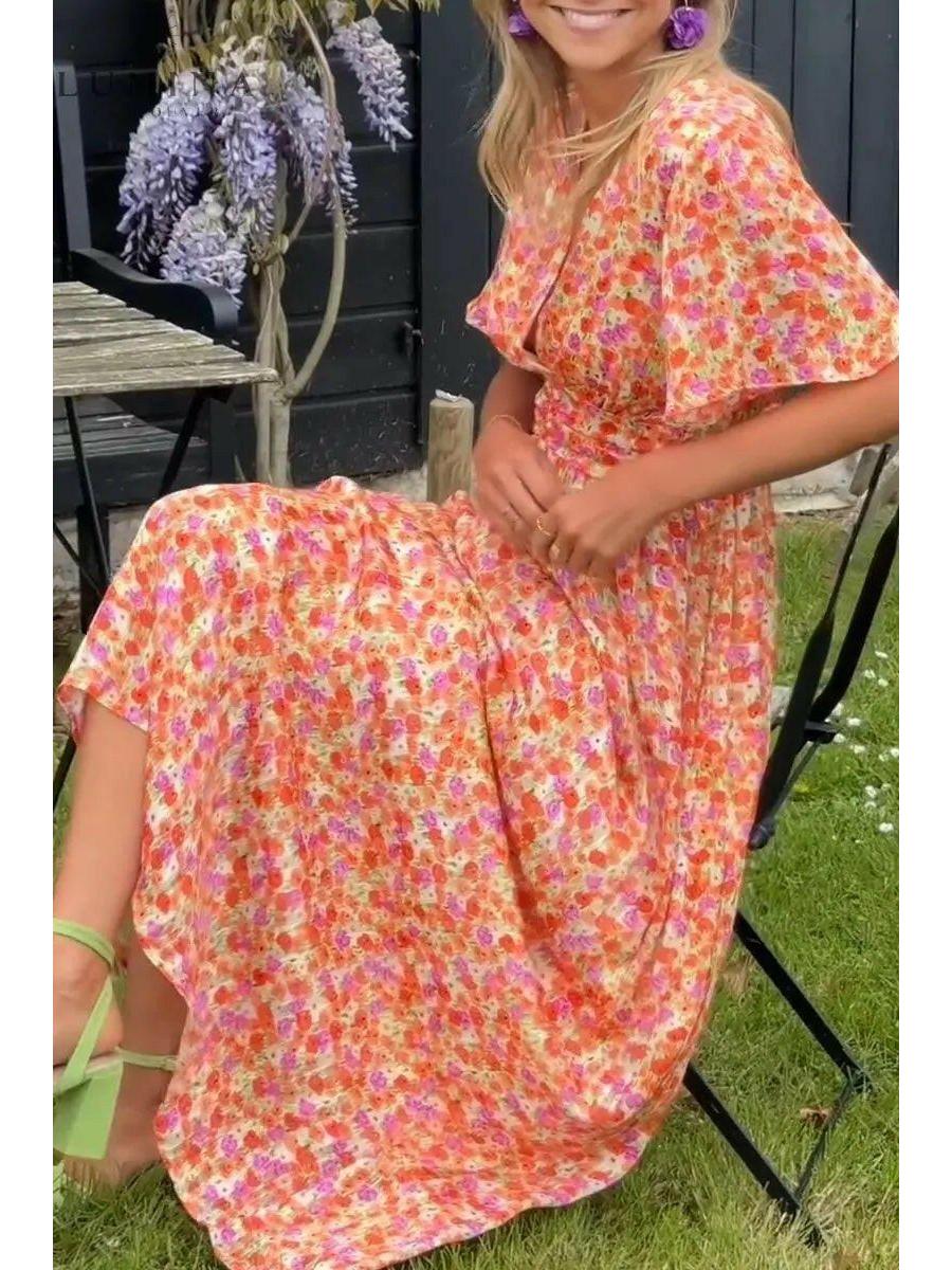 Aveline | Women's Wedding Guest Dress With Flutter Sleeves And Floral Print