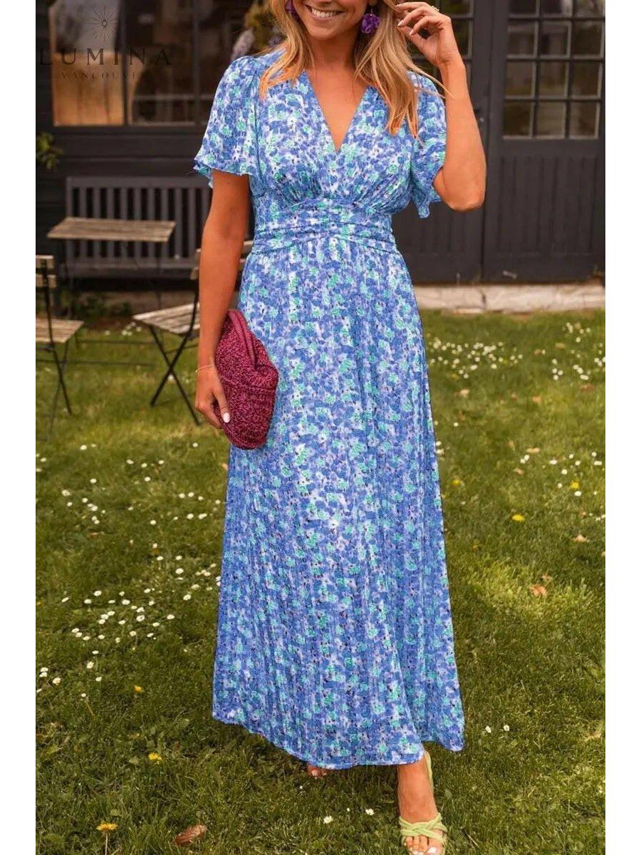 Aveline | Women's Wedding Guest Dress With Flutter Sleeves And Floral Print