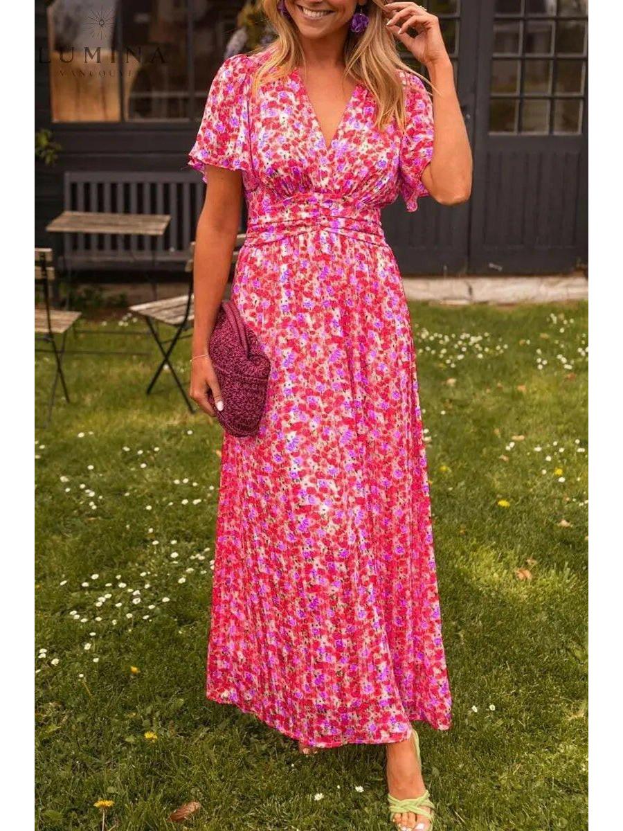 Aveline | Women's Wedding Guest Dress With Flutter Sleeves And Floral Print