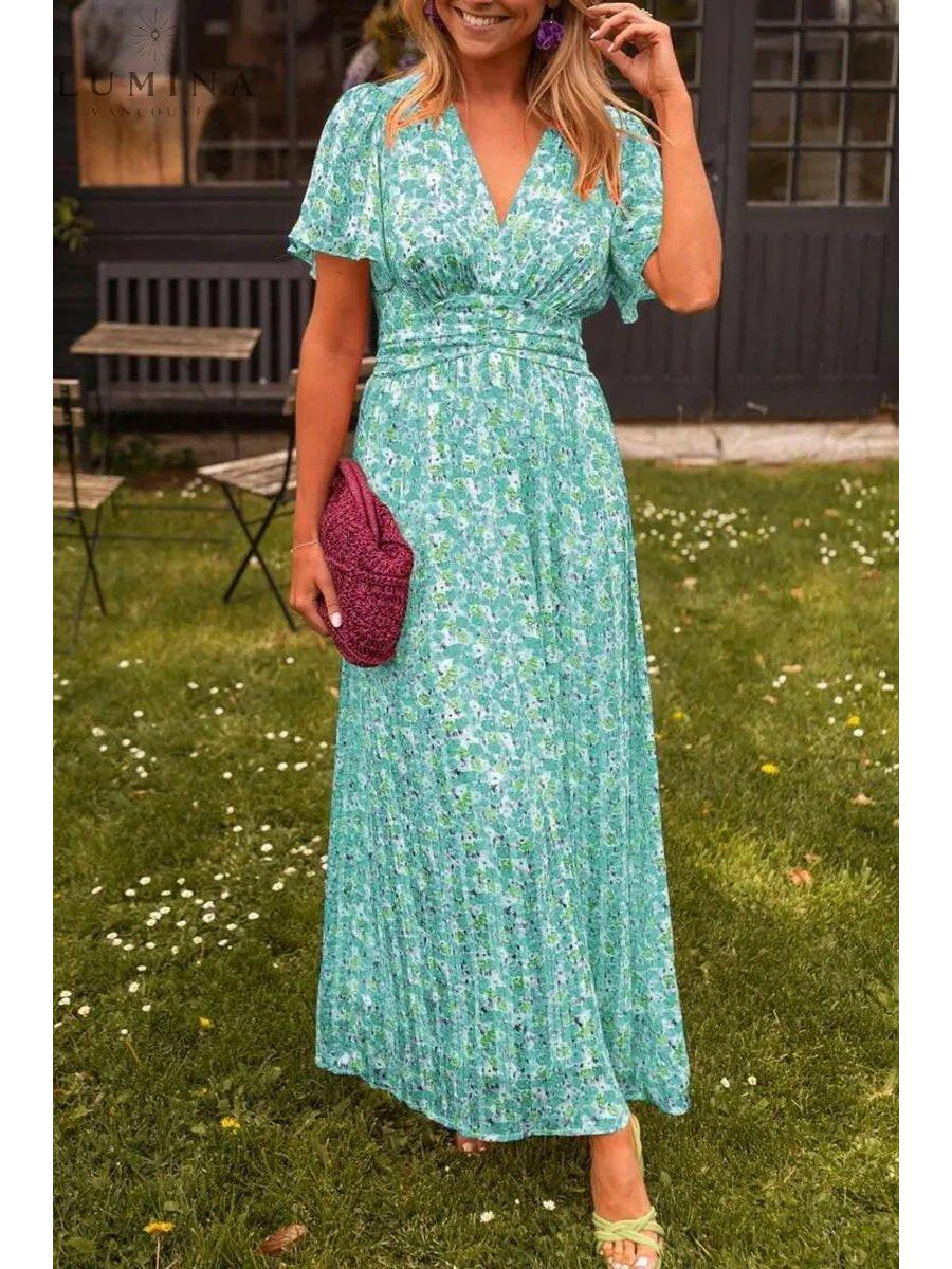 Aveline | Women's Wedding Guest Dress With Flutter Sleeves And Floral Print