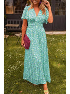 Aveline | Women's Wedding Guest Dress With Flutter Sleeves And Floral Print