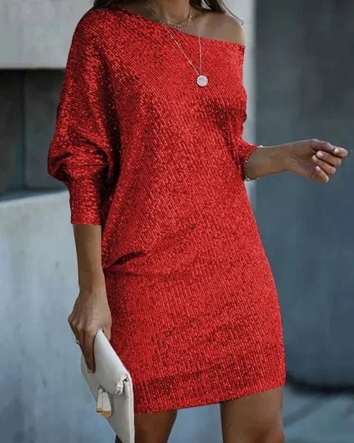 Caliana | Women's Sequin Dress With Off Shoulder Neckline And Sparkles