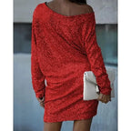 Caliana | Women's Sequin Dress With Off Shoulder Neckline And Sparkles