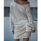 Caliana | Women's Sequin Dress With Off Shoulder Neckline And Sparkles