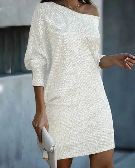 Caliana | Women's Sequin Dress With Off Shoulder Neckline And Sparkles