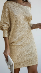 Caliana | Women's Sequin Dress With Off Shoulder Neckline And Sparkles