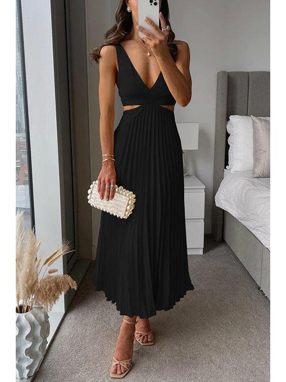 Celestine | Women's Wedding Guest Dress With Plunging V Neck And Pleated Skirt