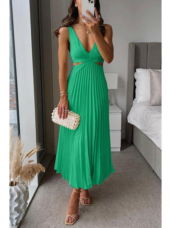 Celestine | Women's Wedding Guest Dress With Plunging V Neck And Pleated Skirt