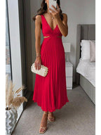 Celestine | Women's Wedding Guest Dress With Plunging V Neck And Pleated Skirt