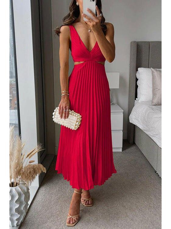 Celestine | Women's Wedding Guest Dress With Plunging V Neck And Pleated Skirt