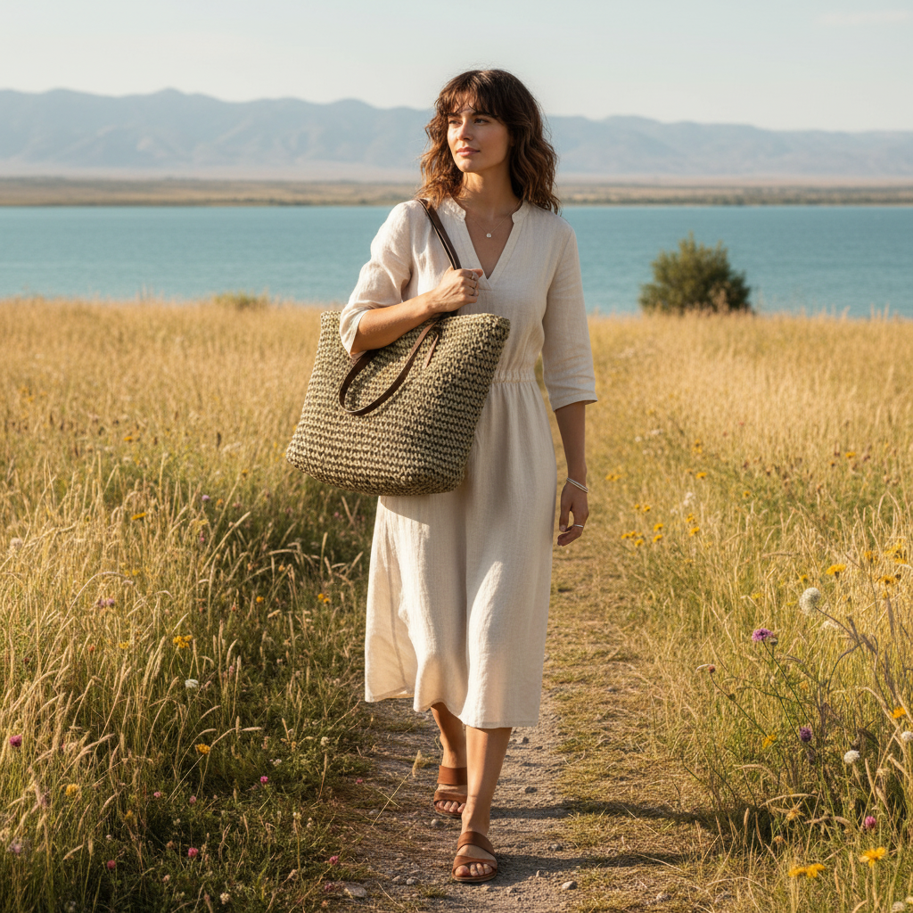 Charlotte | Women's Beach Bag With Woven Texture And Shoulder Straps | Casual