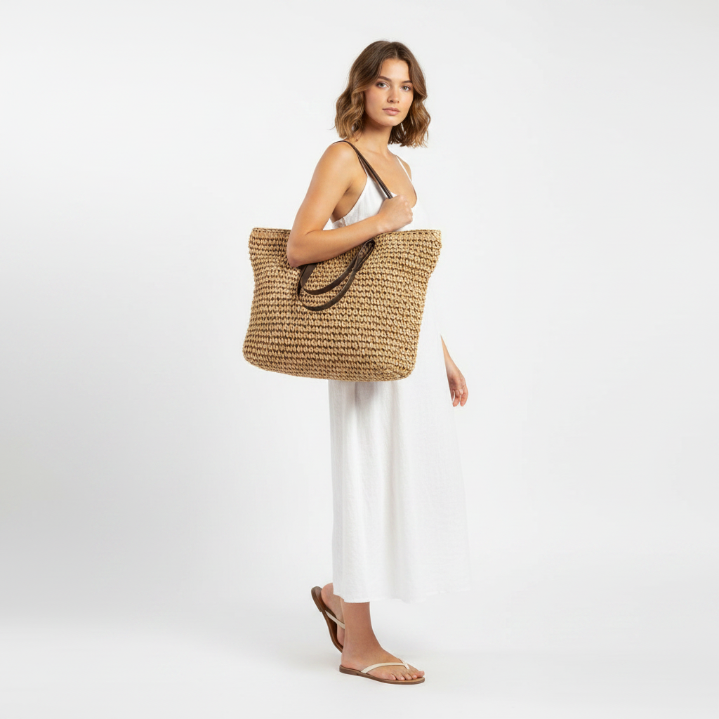 Charlotte | Women's Beach Bag With Woven Texture And Shoulder Straps | Casual