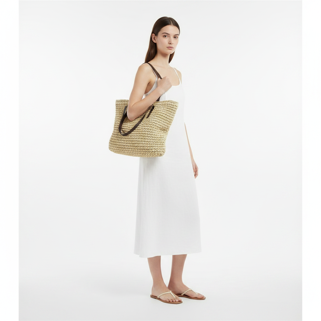 Charlotte | Women's Beach Bag With Woven Texture And Shoulder Straps | Casual