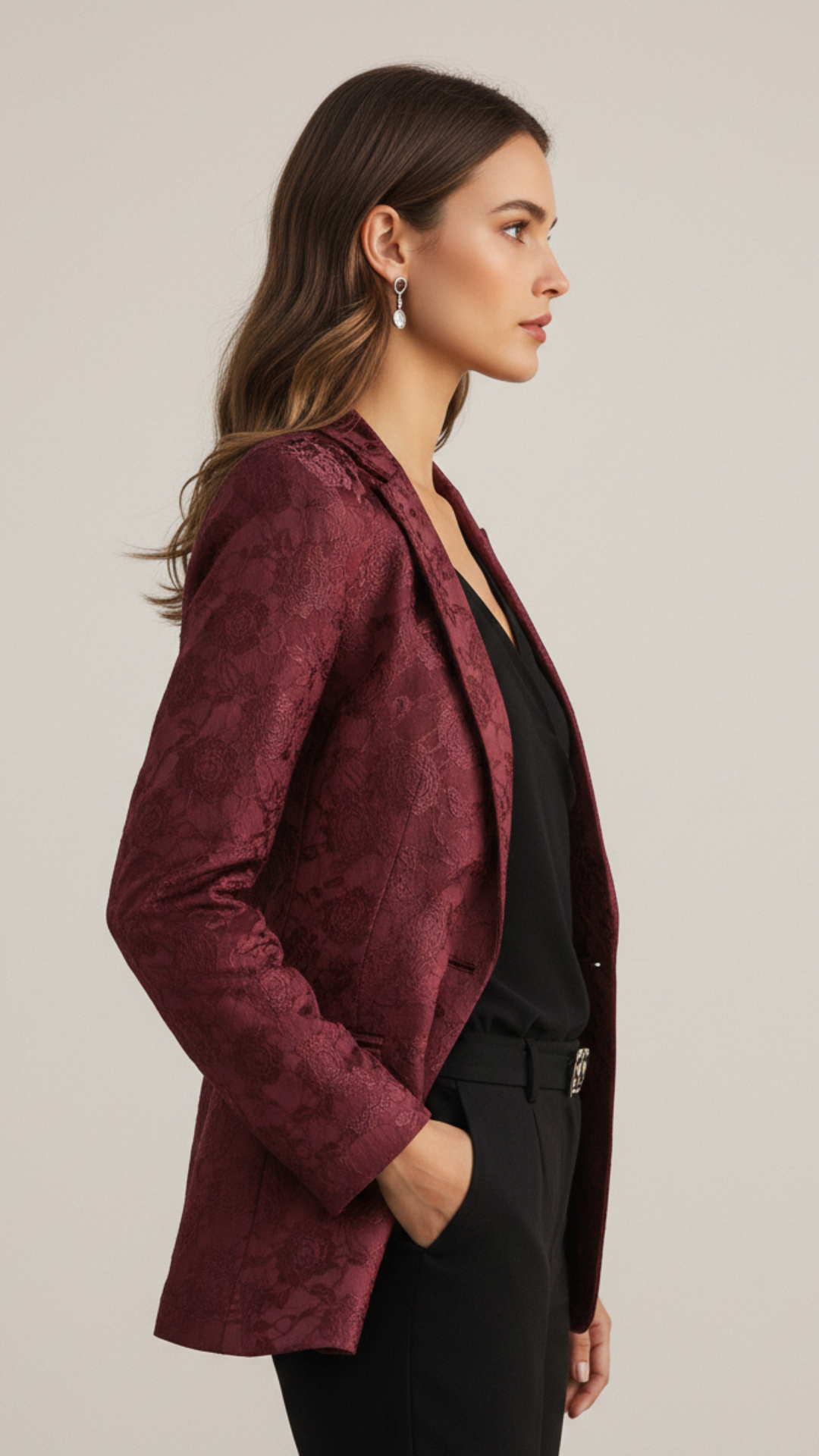 Charlotte | Women’s Blazer With Floral Jacquard Single Breasted