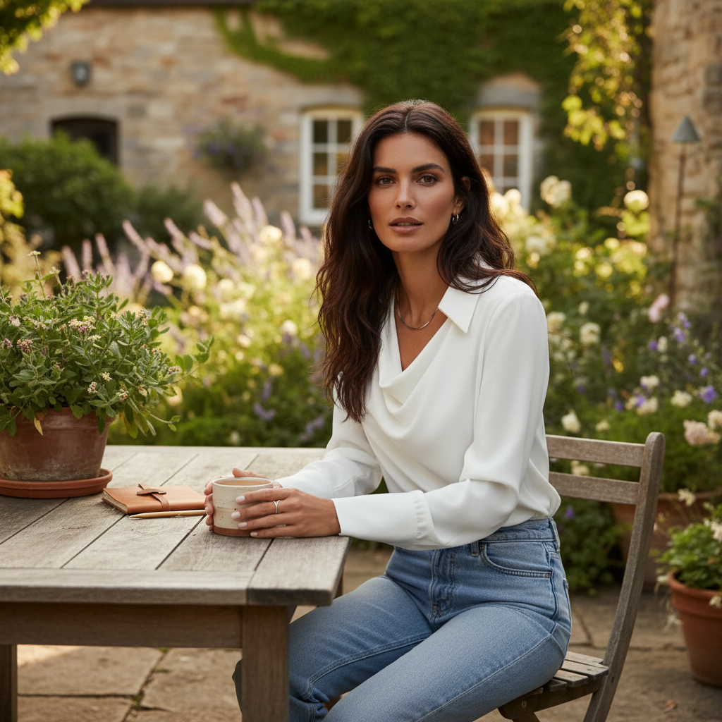 Charlotte | Women's Blouse With Draped Neckline And Long Sleeves | Elegant