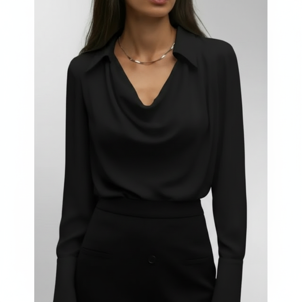 Charlotte | Women's Blouse With Draped Neckline And Long Sleeves | Elegant