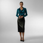 Charlotte | Women's Blouse With Draped Neckline And Long Sleeves | Elegant