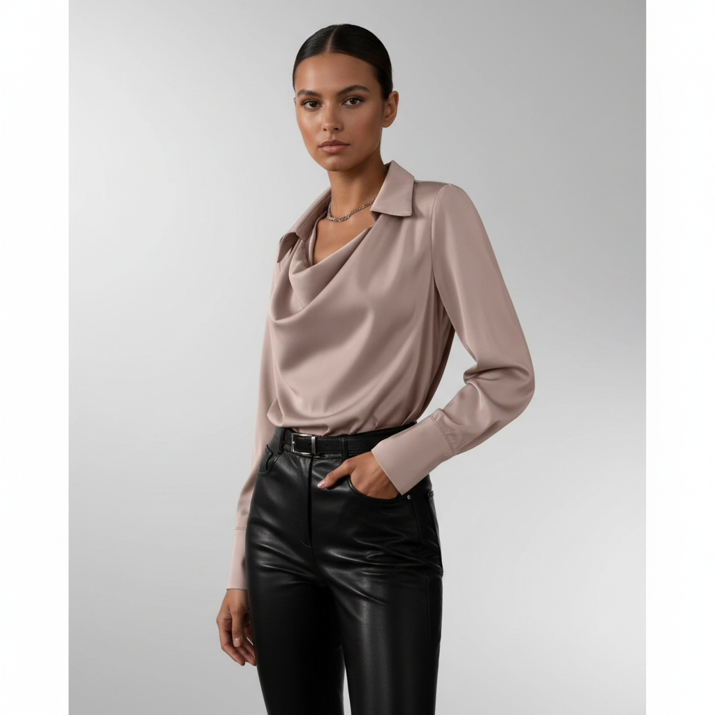 Charlotte | Women's Blouse With Draped Neckline And Long Sleeves | Elegant