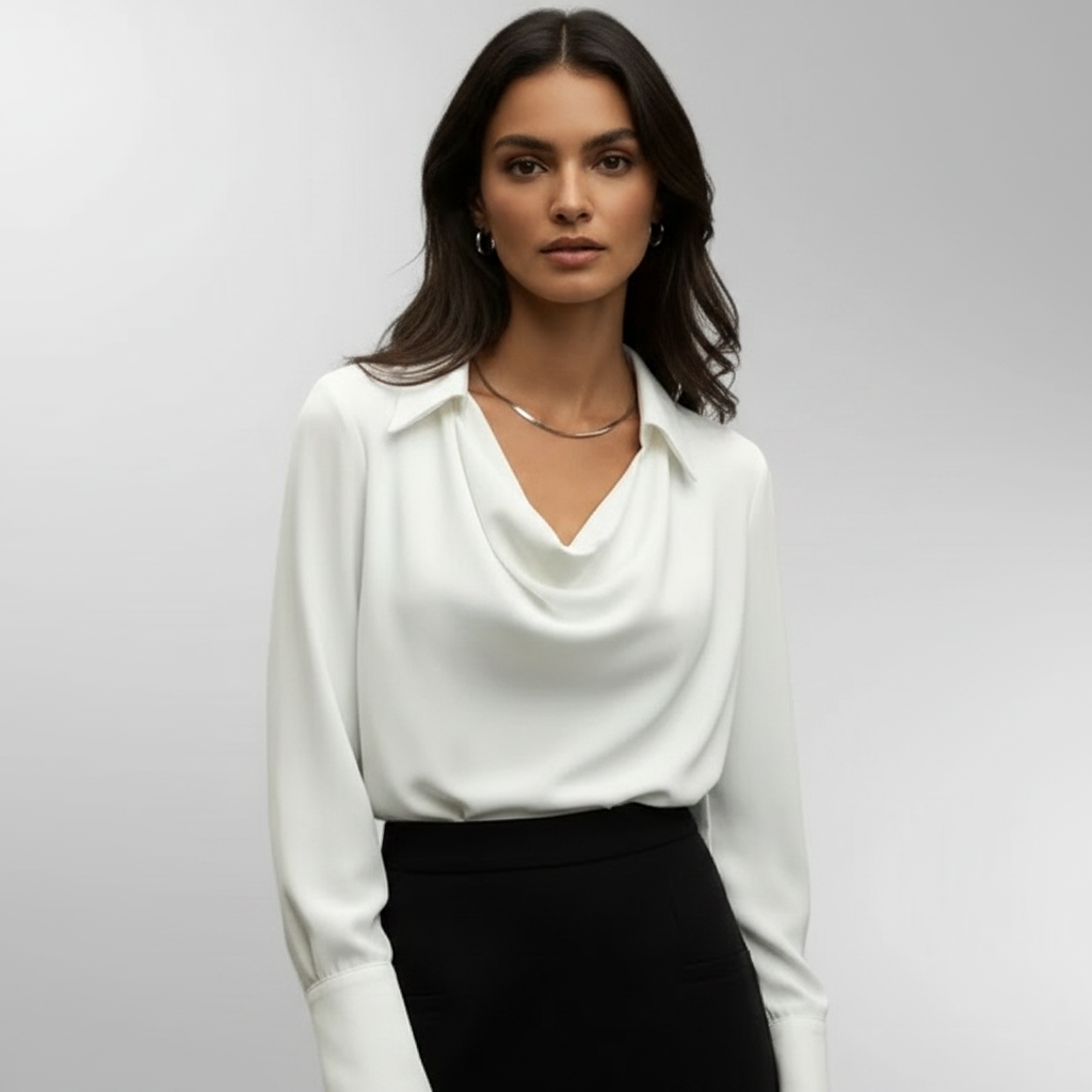 Charlotte | Women's Blouse With Draped Neckline And Long Sleeves | Elegant