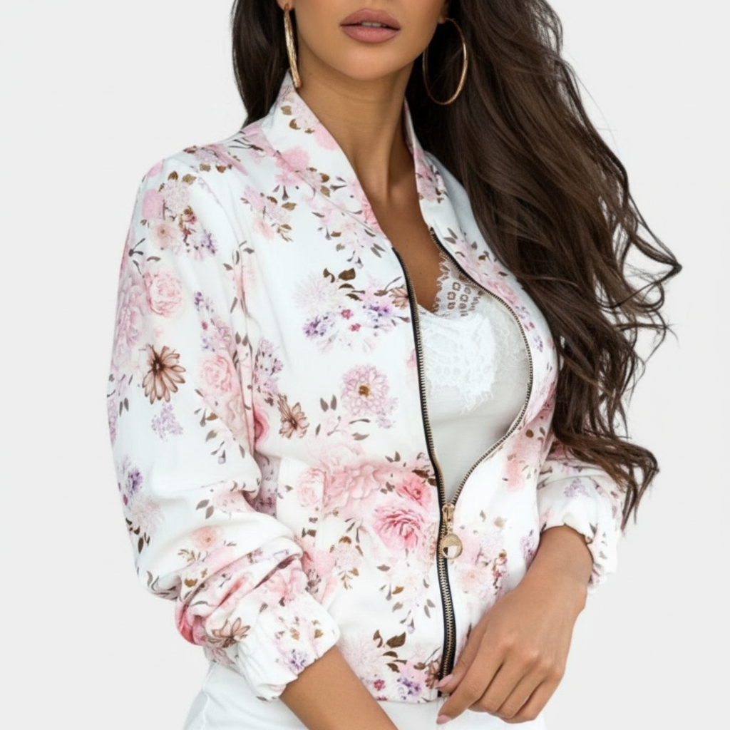 Charlotte | Women's Bomber Jacket With Zip Closure And Floral Print | Casual