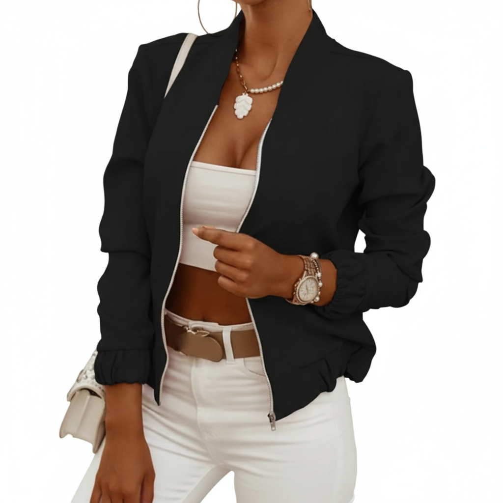 Charlotte | Women's Bomber Jacket With Zip Closure And Ruched Sleeves | Chic