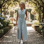 Charlotte | Women's Denim Dress With Sleeveless Design And Button Closure | Casua