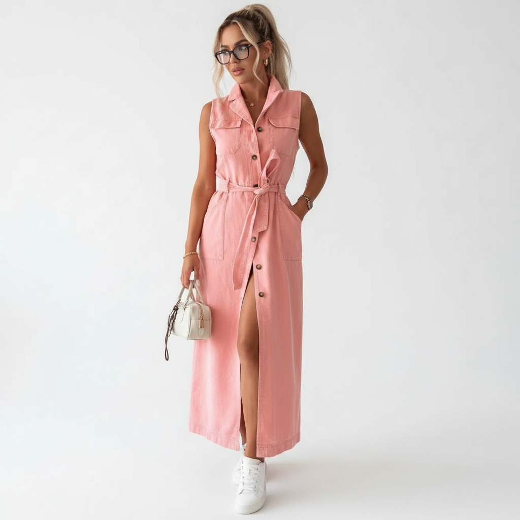 Charlotte | Women's Denim Dress With Sleeveless Design And Button Closure | Casua