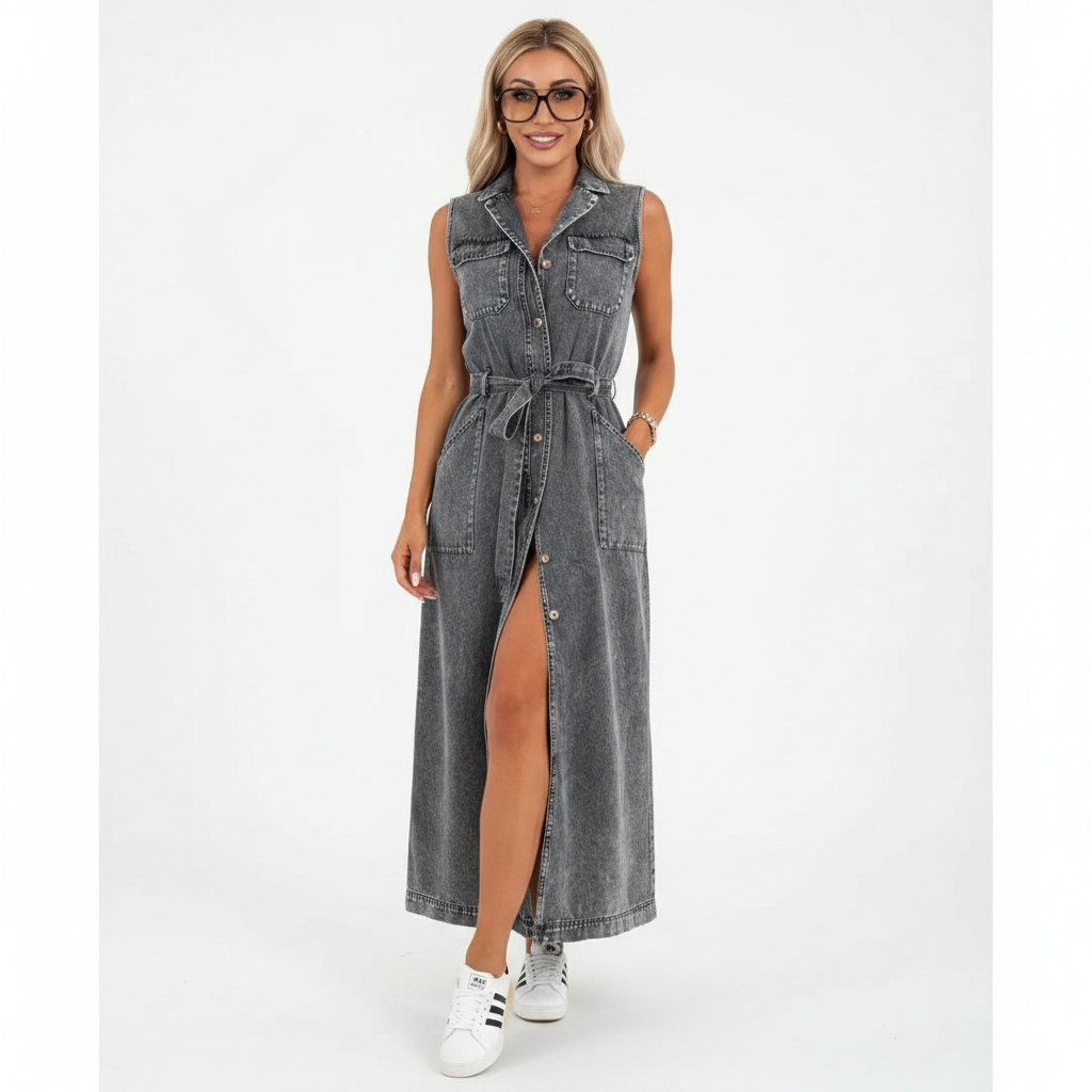 Charlotte | Women's Denim Dress With Sleeveless Design And Button Closure | Casua