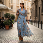 Charlotte | Women's Floral Maxi Dress With Wrap Waist And V-Neck | Elegant