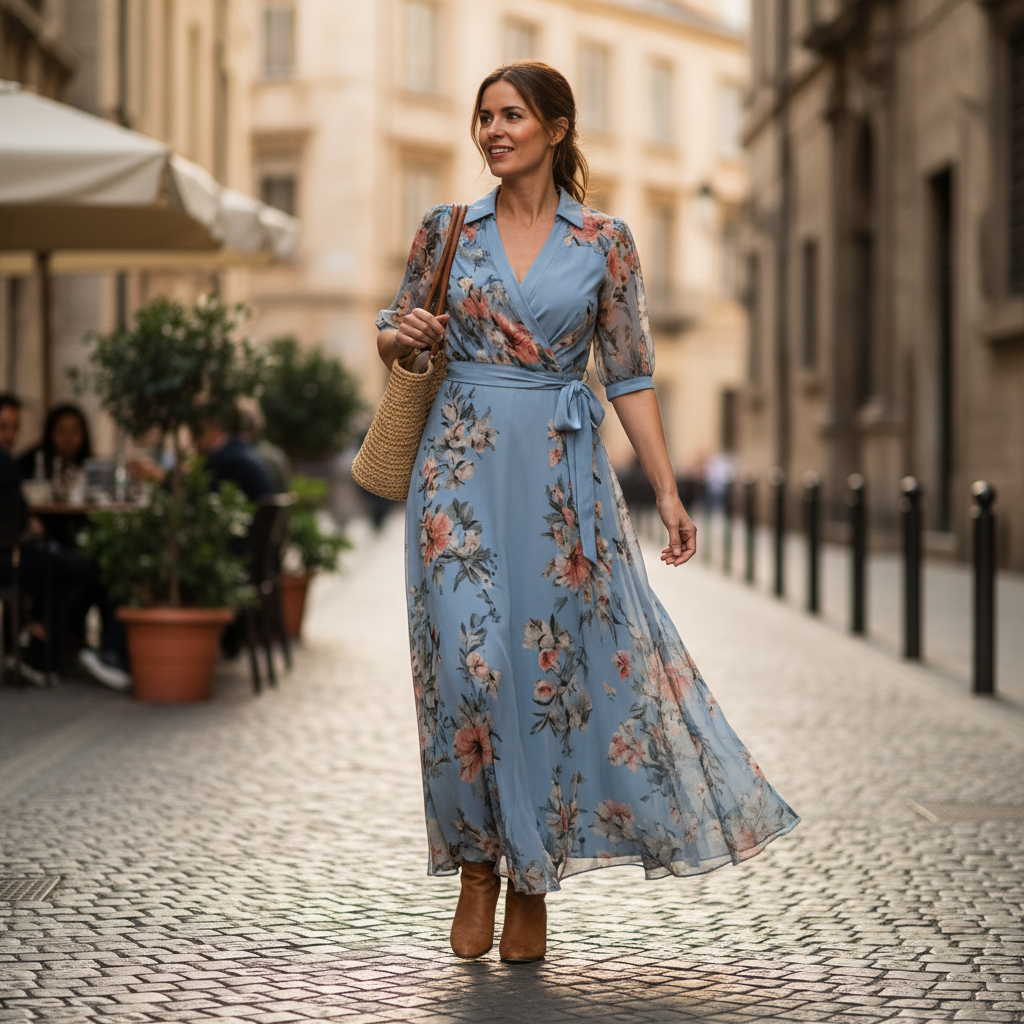 Charlotte | Women's Floral Maxi Dress With Wrap Waist And V-Neck | Elegant