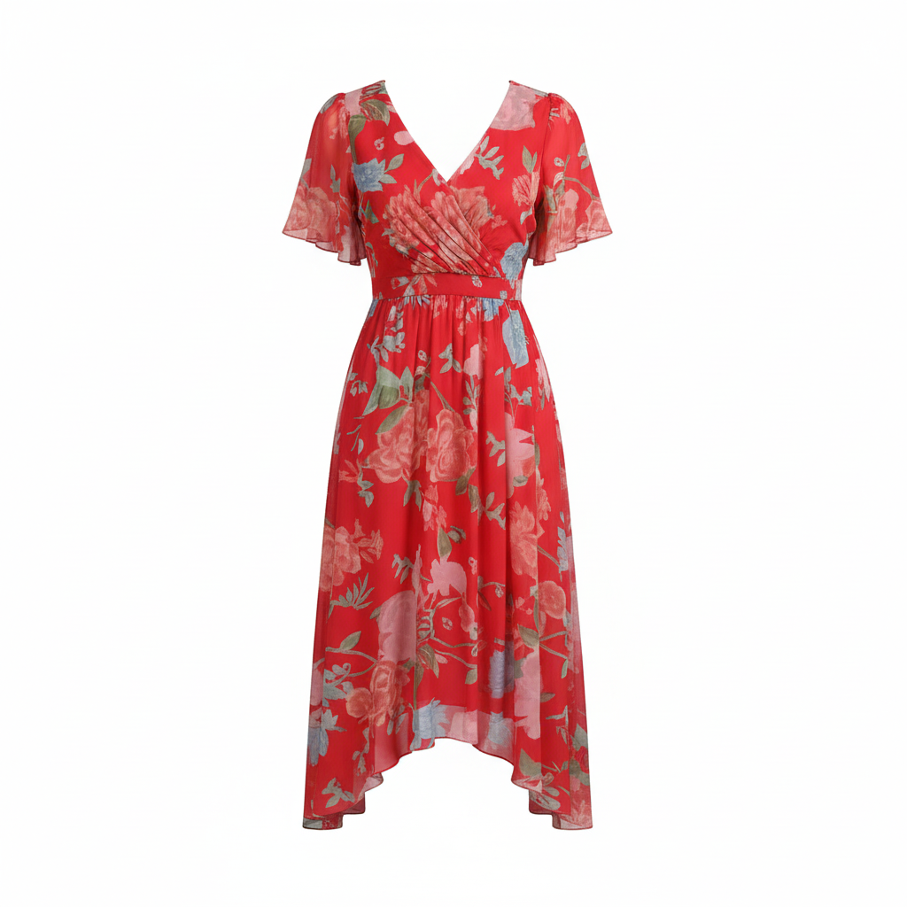 Charlotte | Women's Graduation Midi Dress With V-Neckline And Flutter Sleeves | Elegant