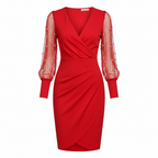 Charlotte | Women's Graduation Mini Dress With V-Neckline And Sheer Long Sleeves | Elegant