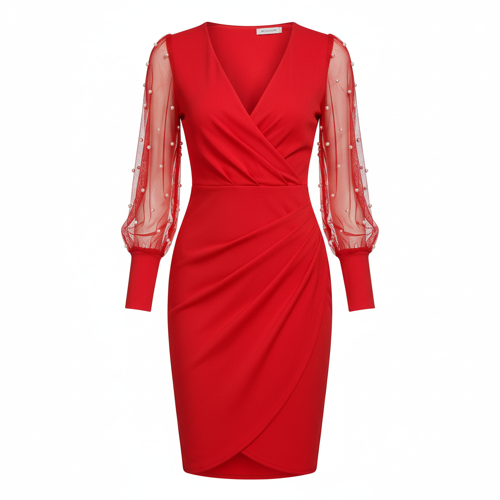 Charlotte | Women's Graduation Mini Dress With V-Neckline And Sheer Long Sleeves | Elegant