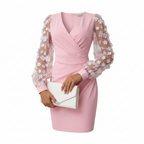 Charlotte | Women's Graduation Mini Dress With V-Neckline And Sheer Long Sleeves | Elegant