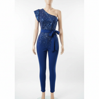 Charlotte | Women's Jumpsuit With Asymmetric Neckline And Waist Tie Detail | Party