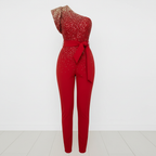 Charlotte | Women's Jumpsuit With Asymmetric Neckline And Waist Tie Detail | Party