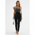 Charlotte | Women's Jumpsuit With Asymmetric Neckline And Waist Tie Detail | Party