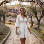 Charlotte | Women's Mini Lace Dress With V-Neckline And Flared Sleeves | Bohemian