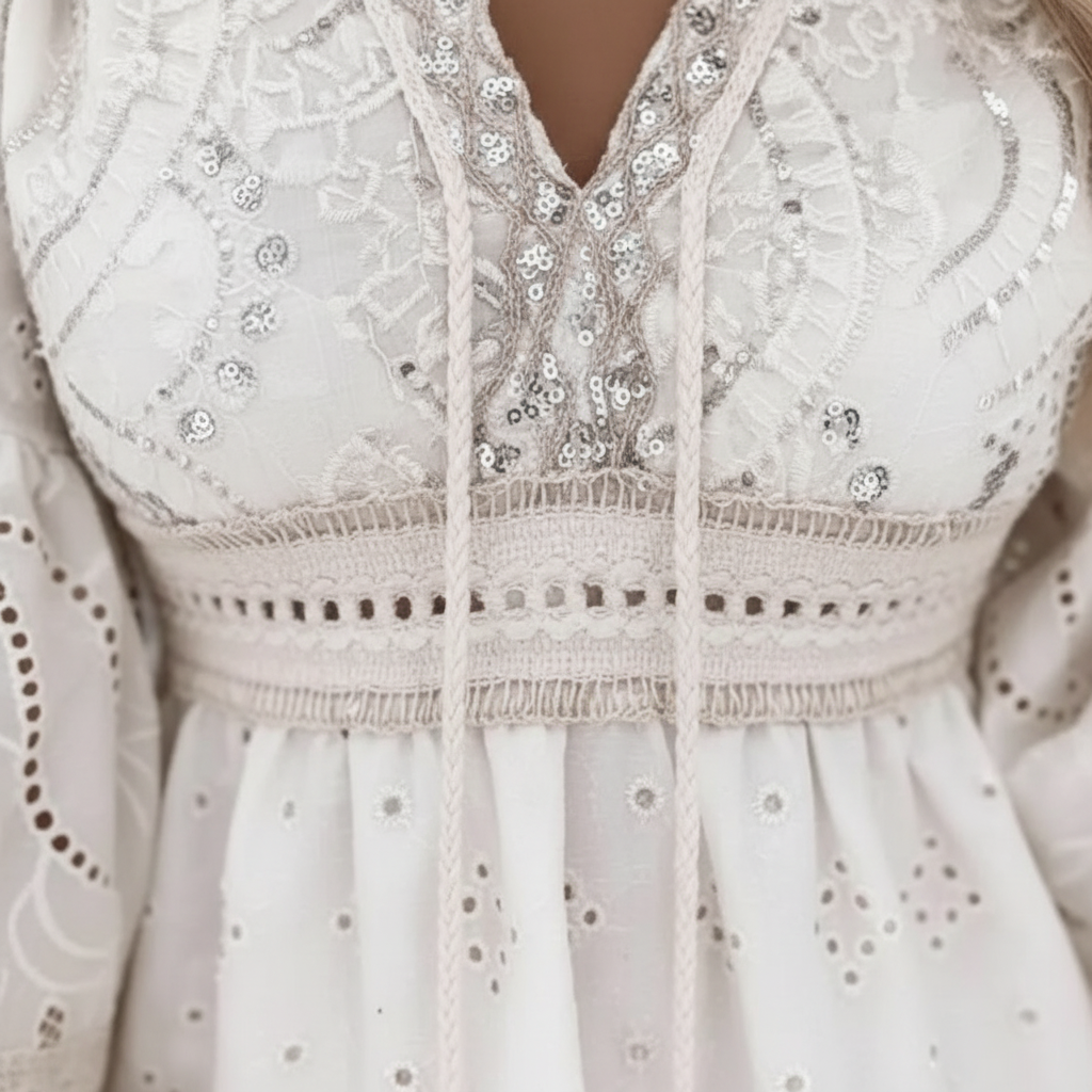 Charlotte | Women's Mini Lace Dress With V-Neckline And Flared Sleeves | Bohemian