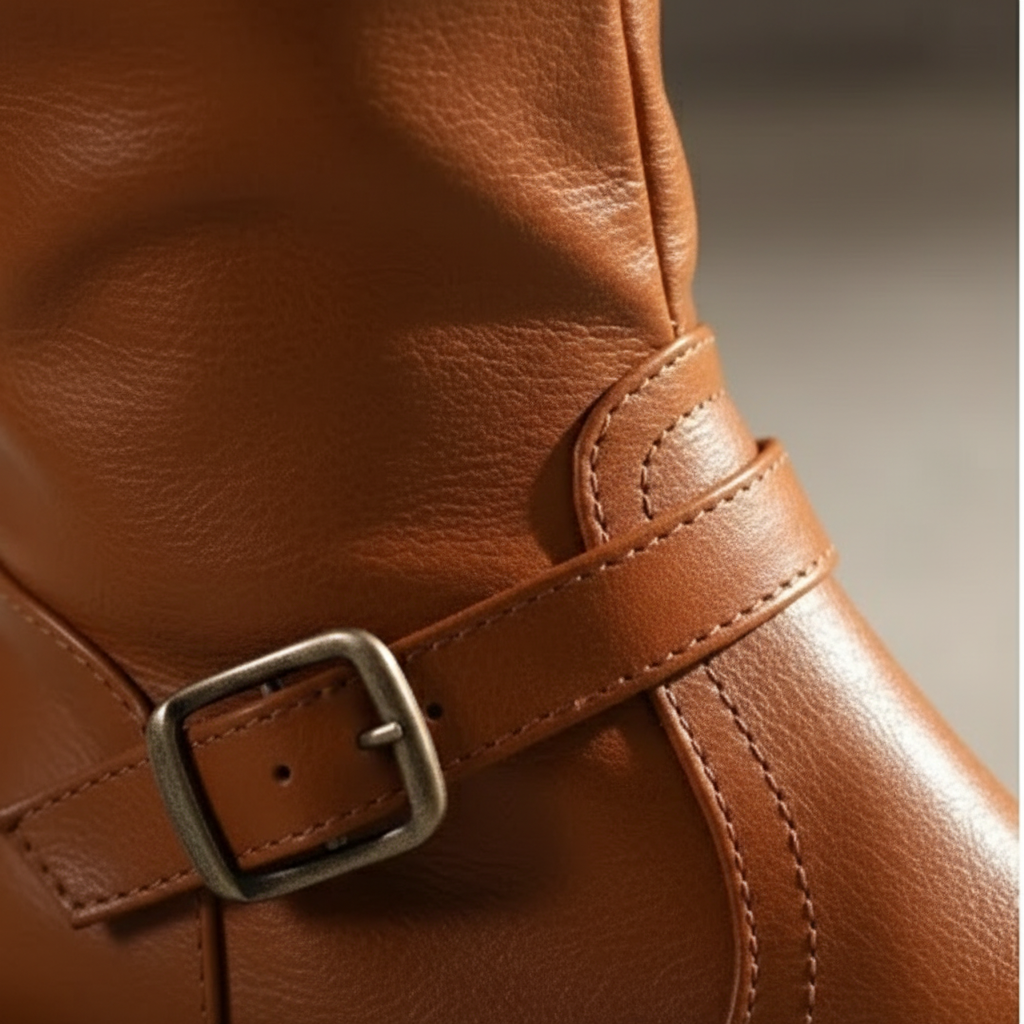Charlotte | Women's Leather Boots With Buckle Strap Detail And Zip Closure | Classic