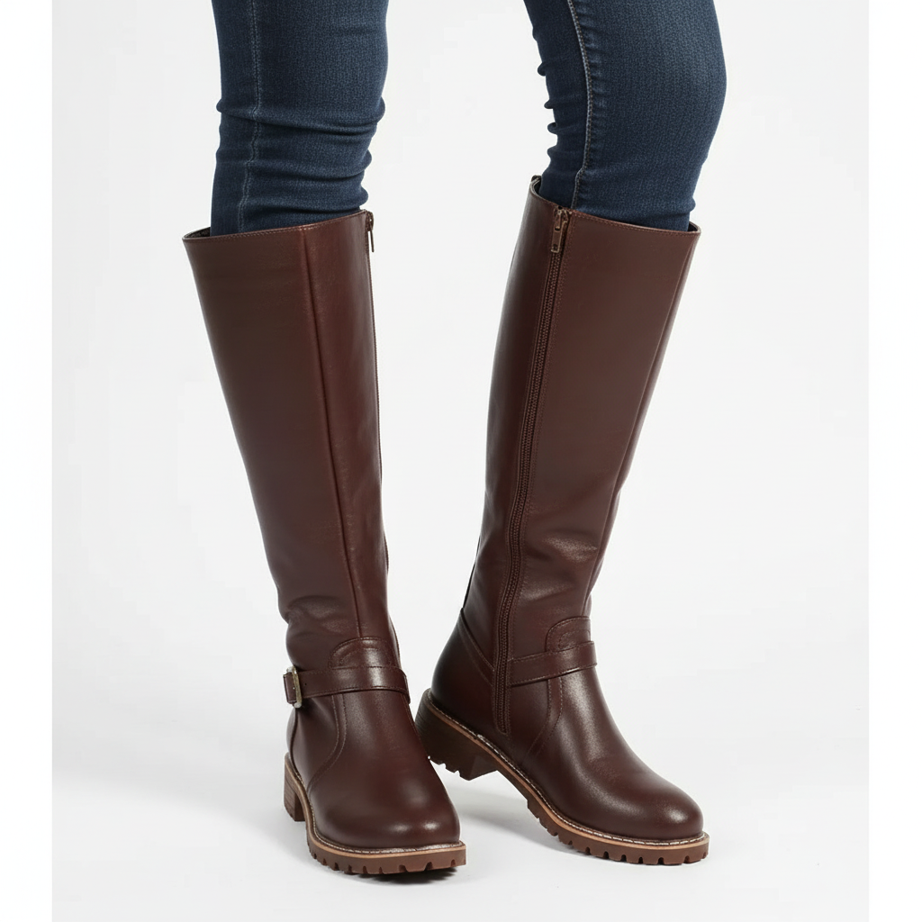 Charlotte | Women's Leather Boots With Buckle Strap Detail And Zip Closure | Classic