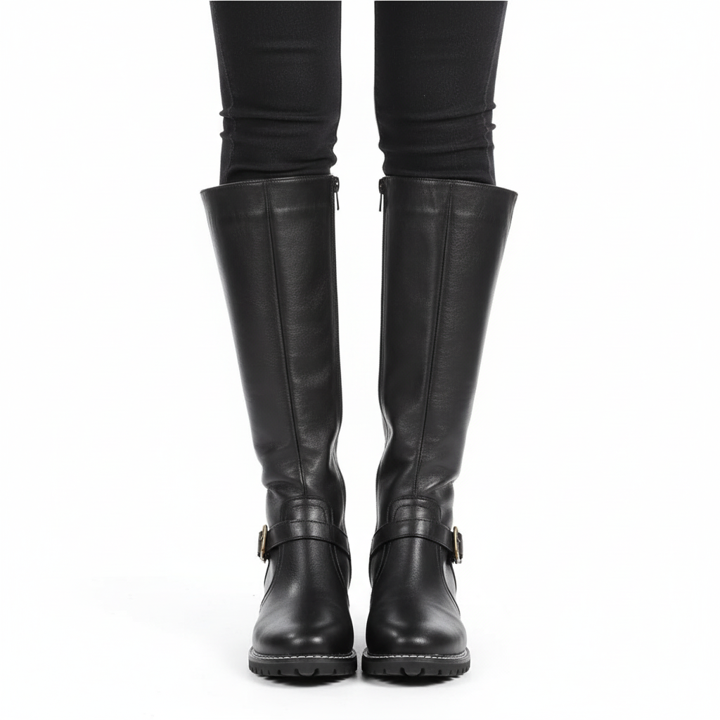 Charlotte | Women's Leather Boots With Buckle Strap Detail And Zip Closure | Classic