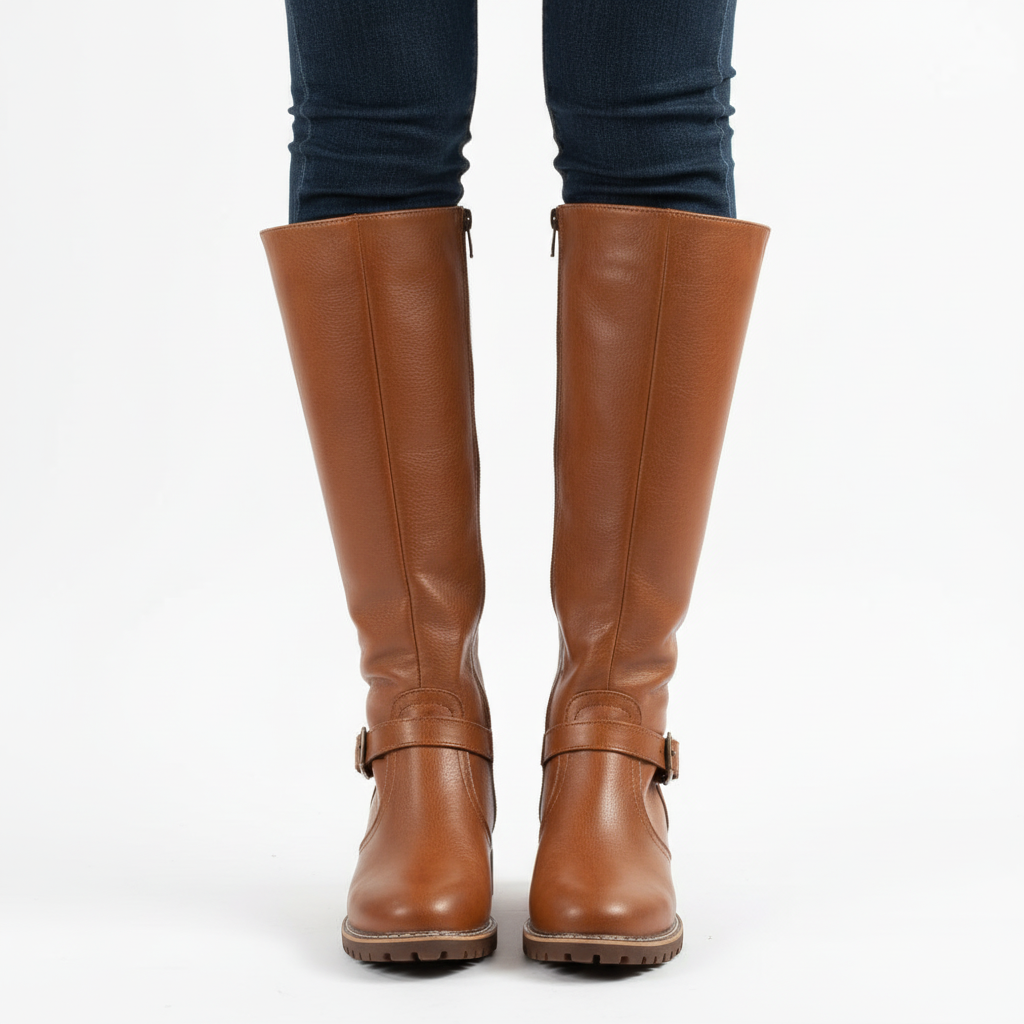 Charlotte | Women's Leather Boots With Buckle Strap Detail And Zip Closure | Classic