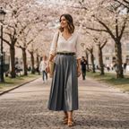 Charlotte | Women's Midi Skirt With Pleated Design And Belt Detail | Elegant